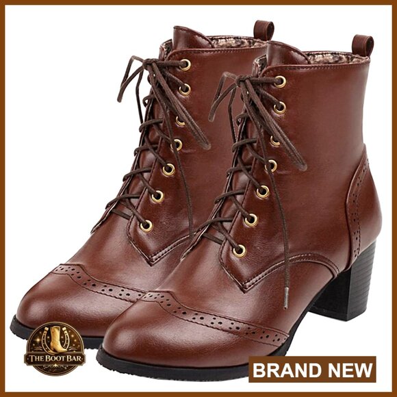 Chunky Heel Ankle Boots Lace Up Side Zip Retro Y2K Platform Dress Shoes